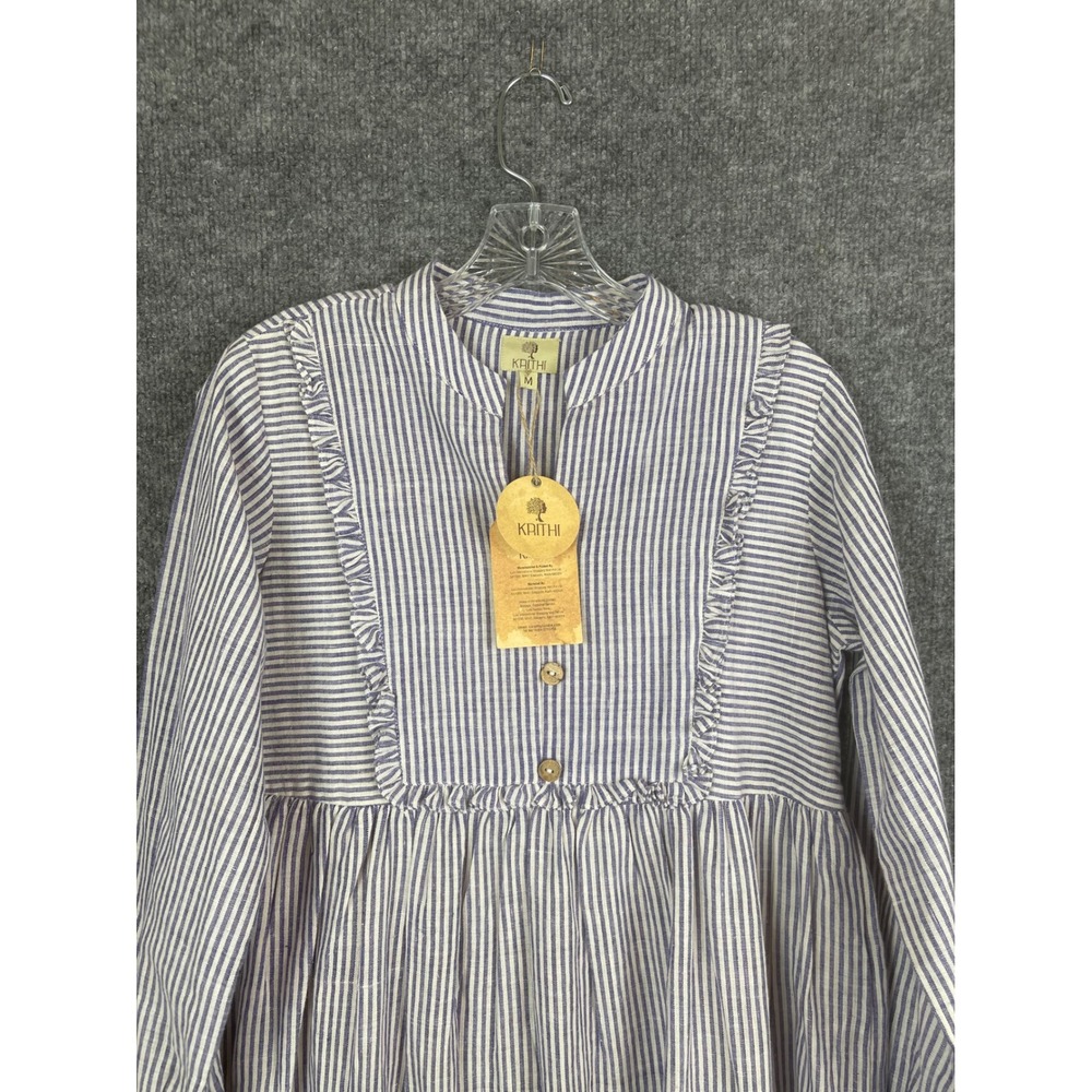 Krithi Maxi Dress Womens Size M Blue White Stripe NWT Handloom Ruffle Tiered - Picture 2 of 16